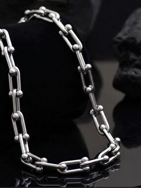 Chain Necklace U Shape Graduated Link Silver Stainless Steel Waterproof